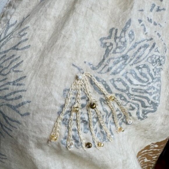 Beige With Beaded Shimmery Coral Print Beach Cover Up - Picture 8 of 12